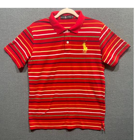 Ralph Lauren Womens Striped Polo Shirt Red w/ Big Yellow Pony Size XL - Picture 1 of 6